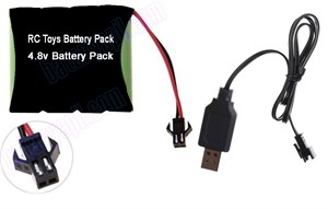 TNL 4.8v 1100mAH Siyah Soketli Oyuncak Araba Pili ve USB Şarj Cihazı