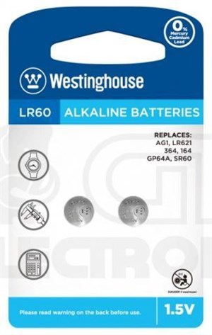 Westinghouse AG1-LR60 1.5V  10 Adet alkaline Pil LR621, 364, 164, GP64A, SR60
