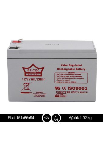 ORTEC 12V 7AH GRI  KURU TİP AKÜ resmi